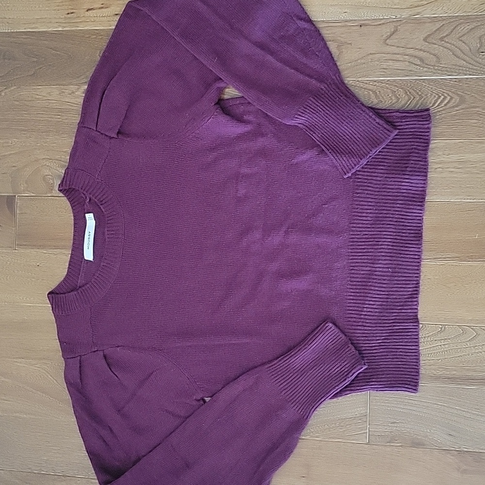 Moussy Magenta Purple Puff Sleeve Knit Sweater Crew Neck Wool Blend Size 1